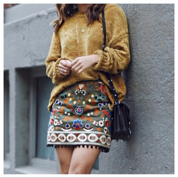 Embroidered Birds Pom-Pom Tassel Skirt by Altar’d State - Picture 12 of 12